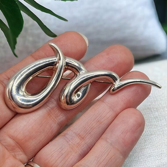 Vintage Modernist Sterling Silver 3" Brooch Pin Scribble Swirl 925 CNA Thailand - Picture 2 of 5